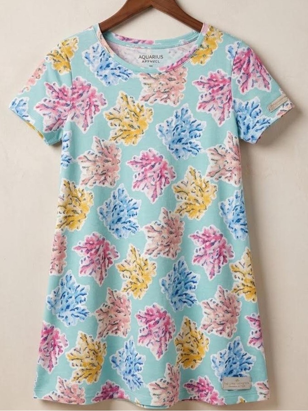 CROWN & IVY Girls Blue Yellow Pink Coral Short Sleeve Girls Beach Lilly Dress L